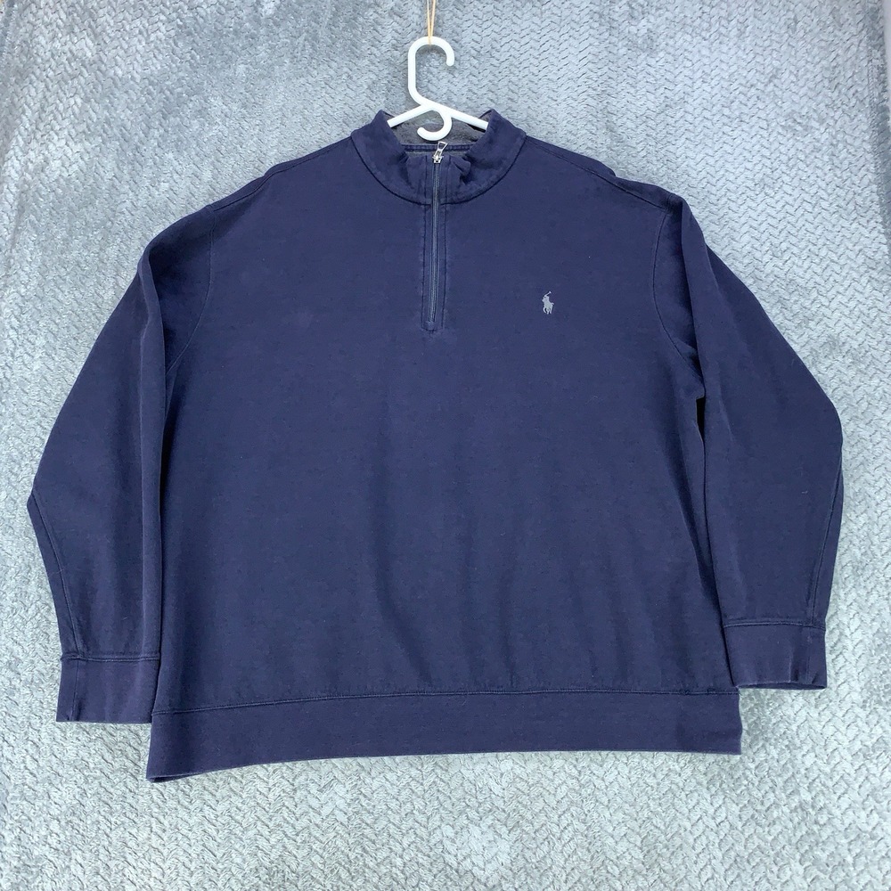 Polo Ralph Lauren Sweater Men's Size 2XB Big Navy Blue 1/4 Zip  Pullover Pony *